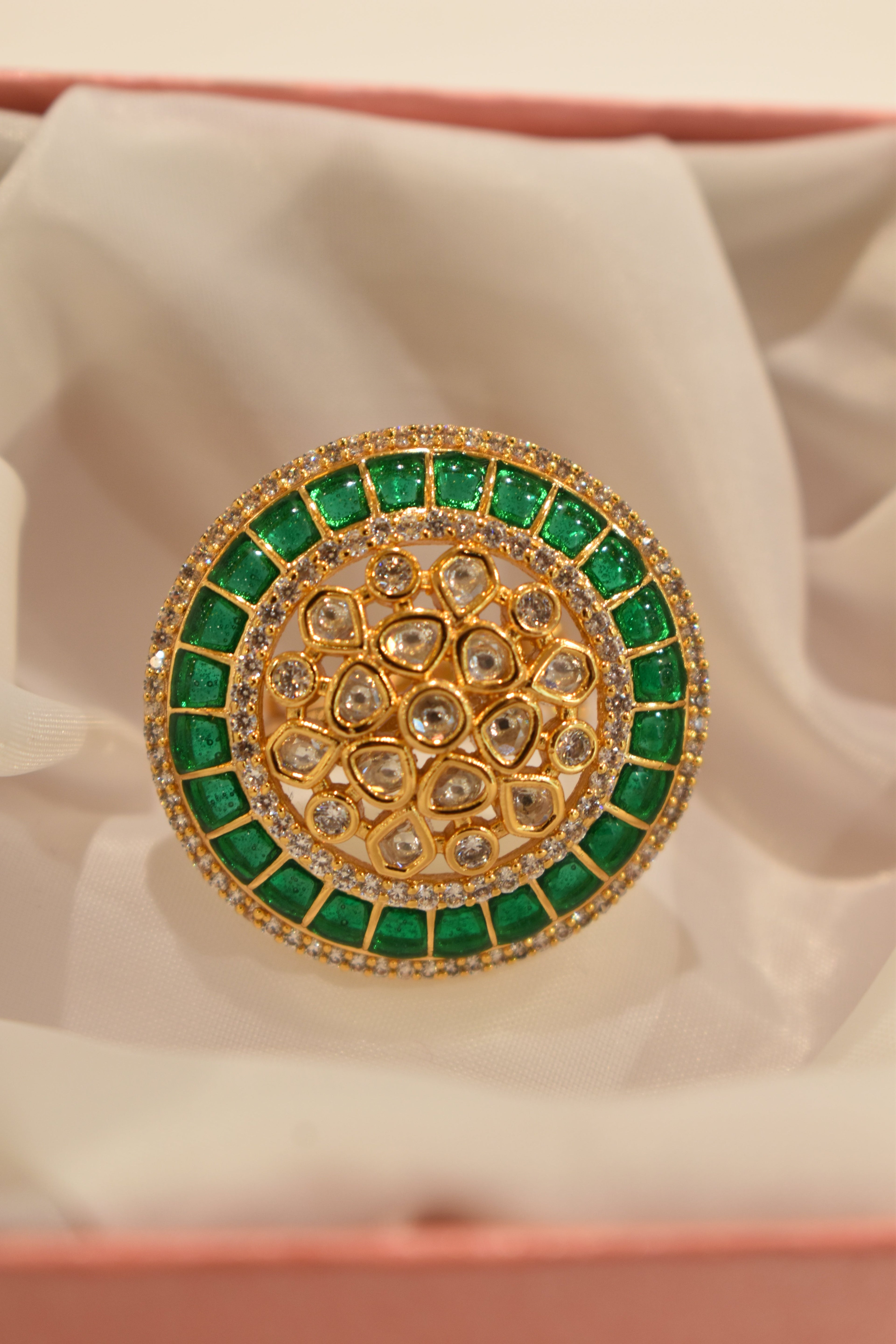 Green Kundan Stone Ring