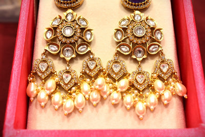 Classic Kundan & White Oval Pearls Droppings Earrings