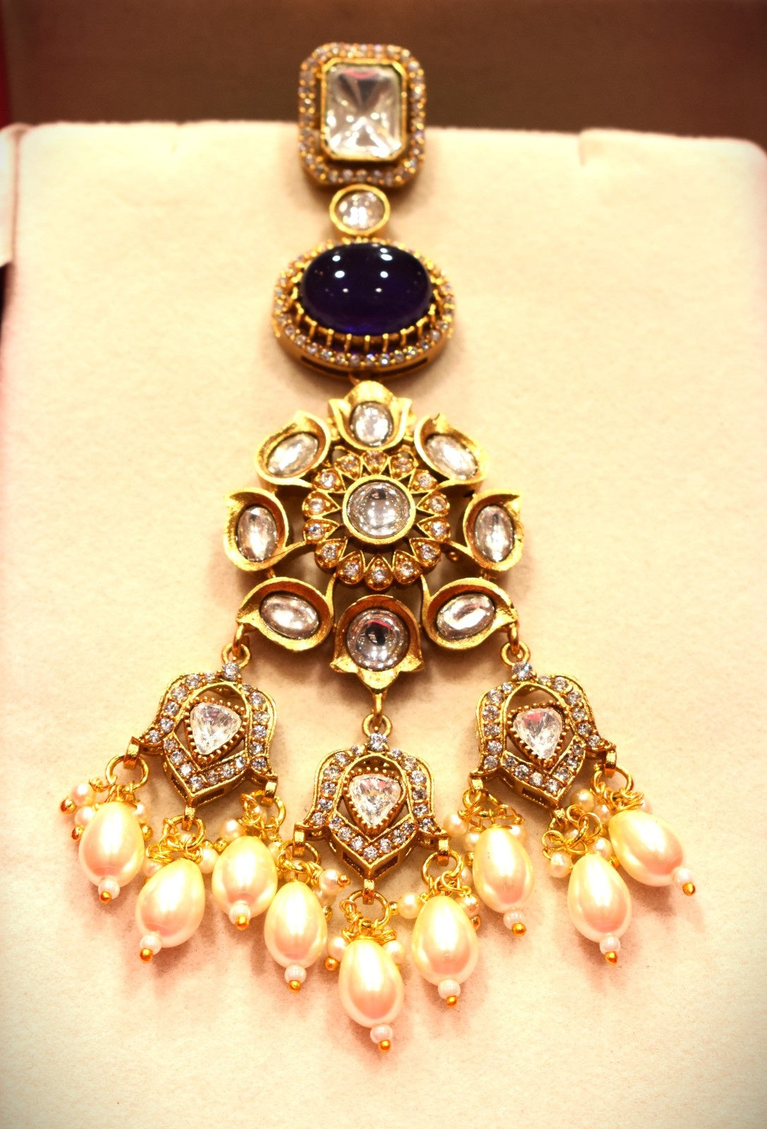 Classic Kundan & White Oval Pearls Droppings Earrings