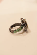 Classic Kundan Single Stone Green Coloured Design Ring