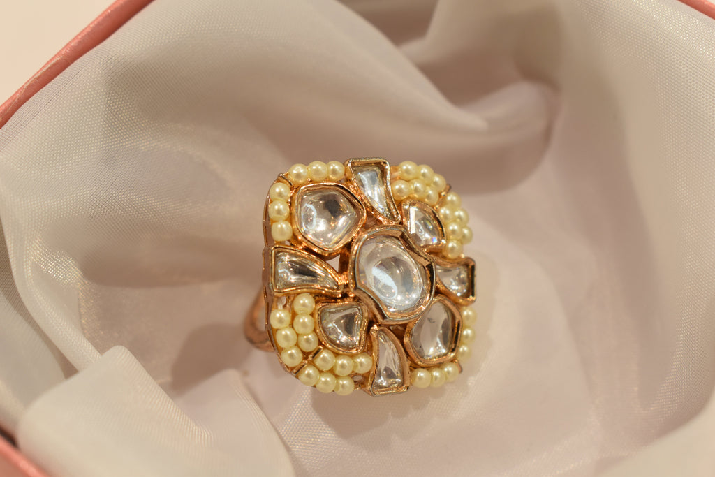 White Pearl Kundan Ring