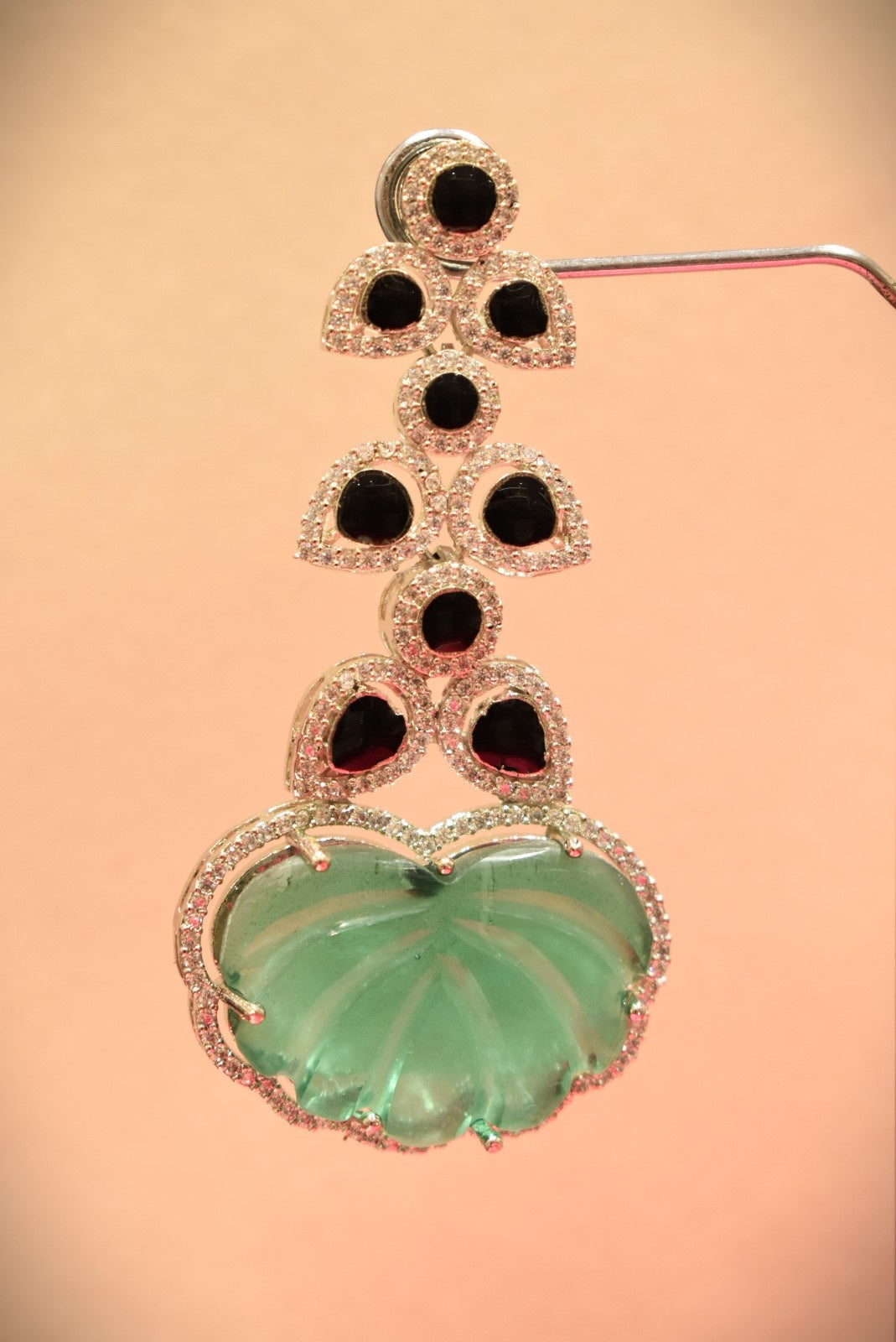 Sea Green Stone With Kundan Work Earrings