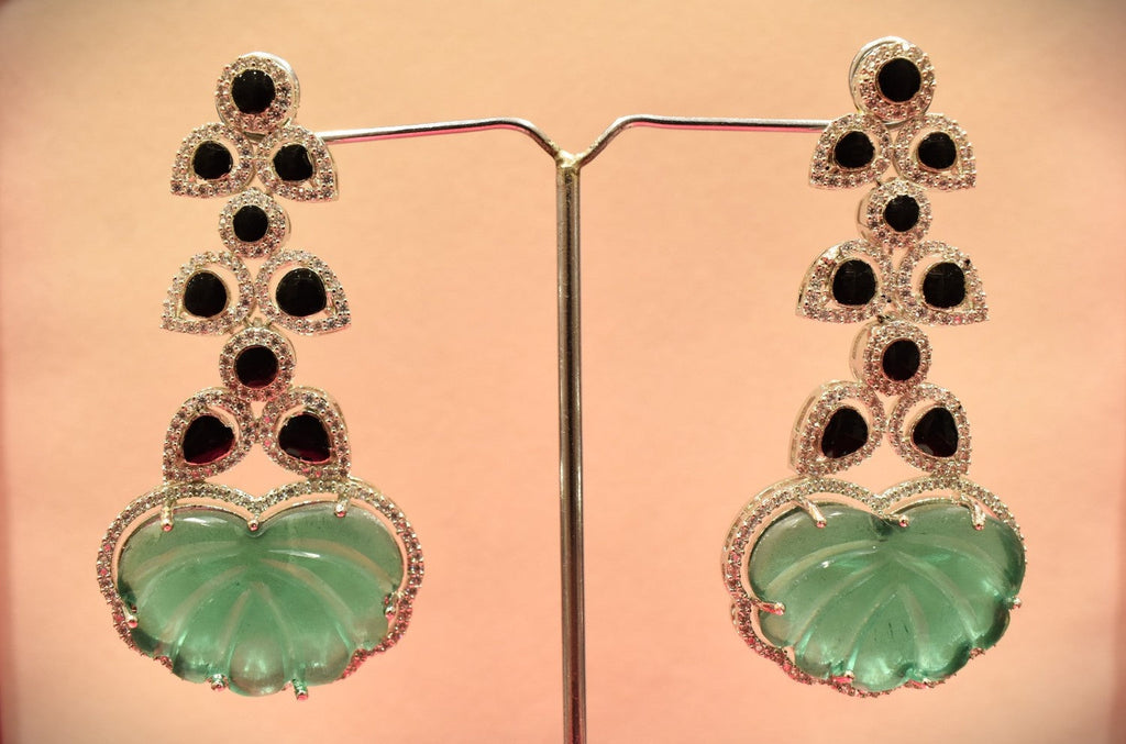 Sea Green Stone With Kundan Work Earrings