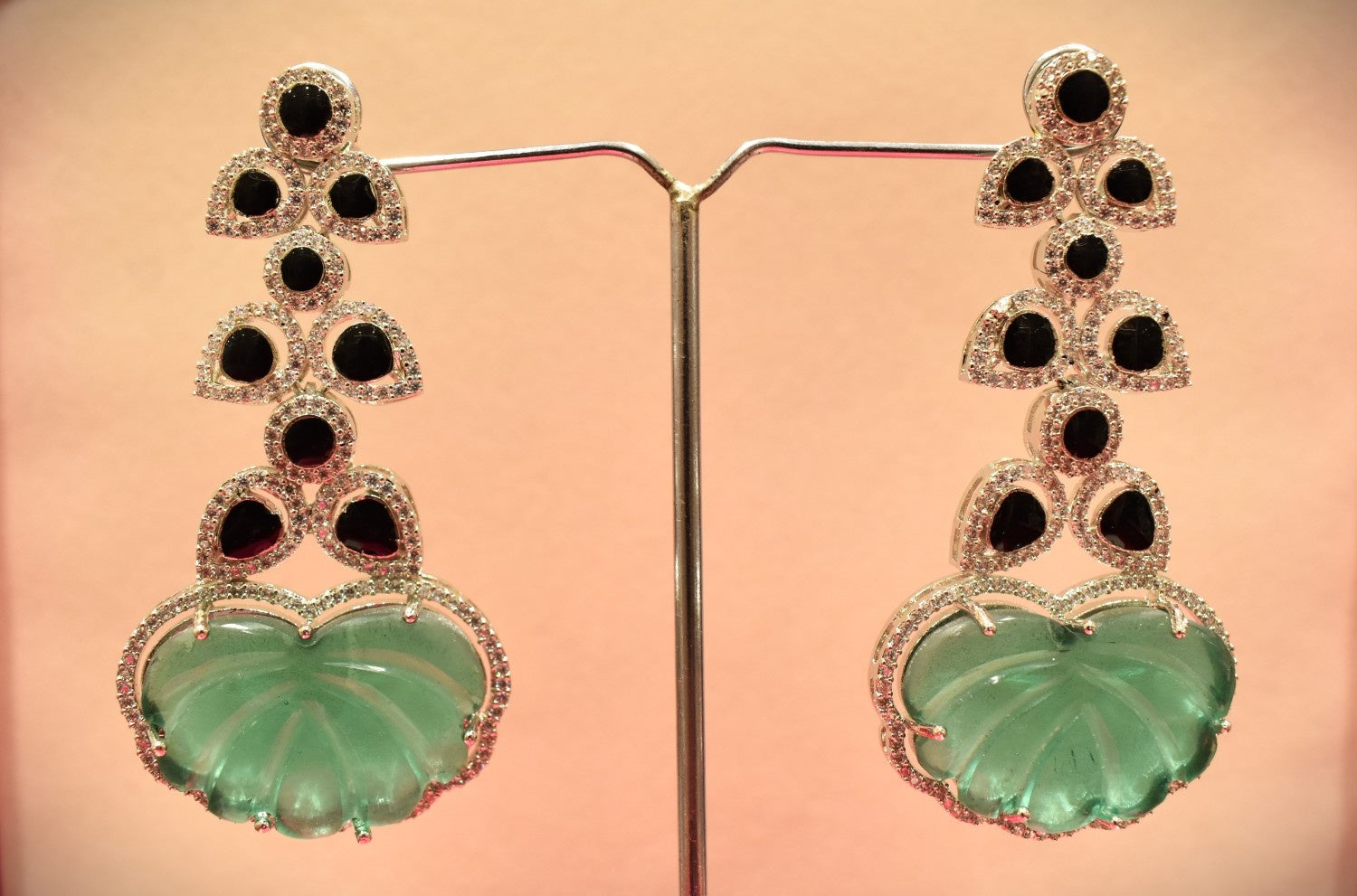 Sea Green Stone With Kundan Work Earrings