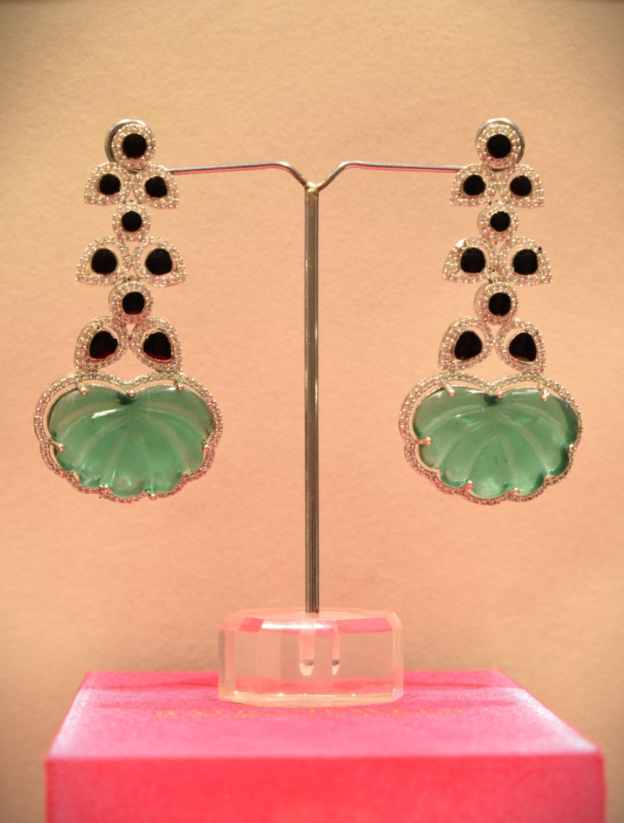 Sea Green Stone With Kundan Work Earrings